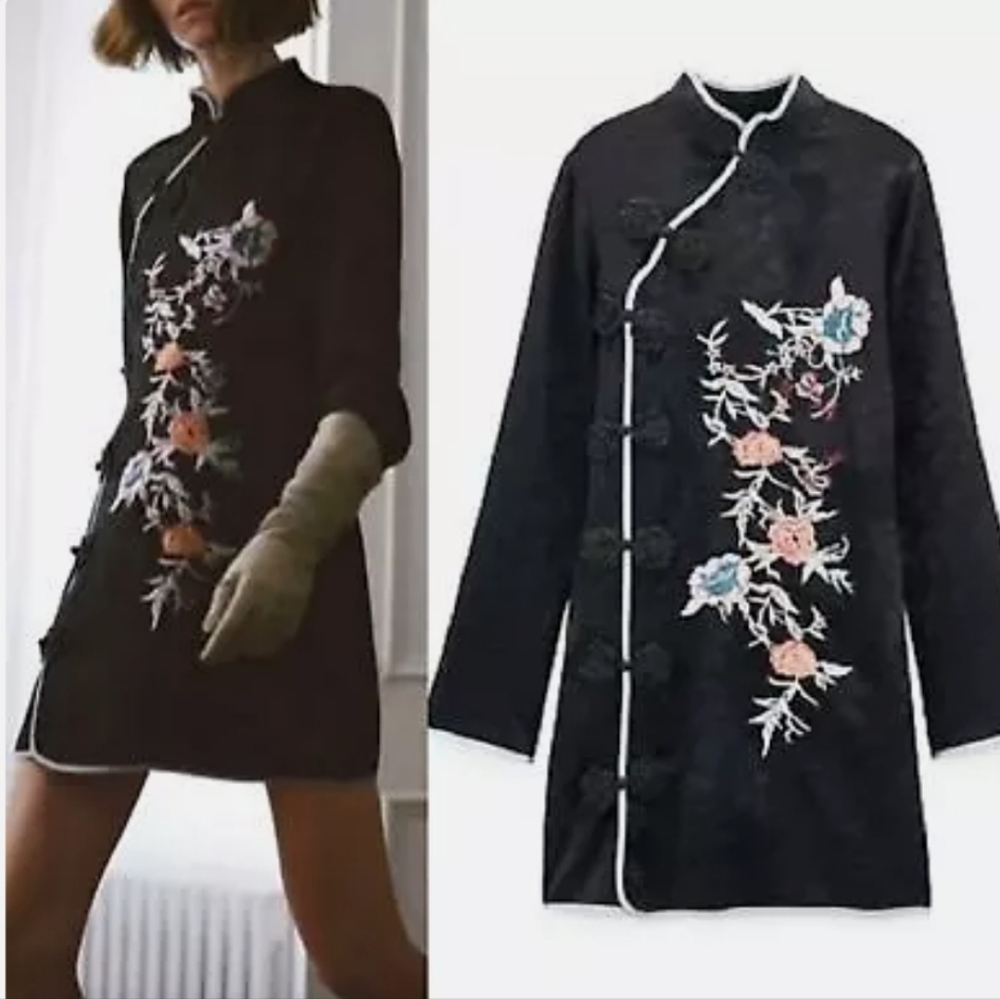 Zara Black Floral Embroidered Dress